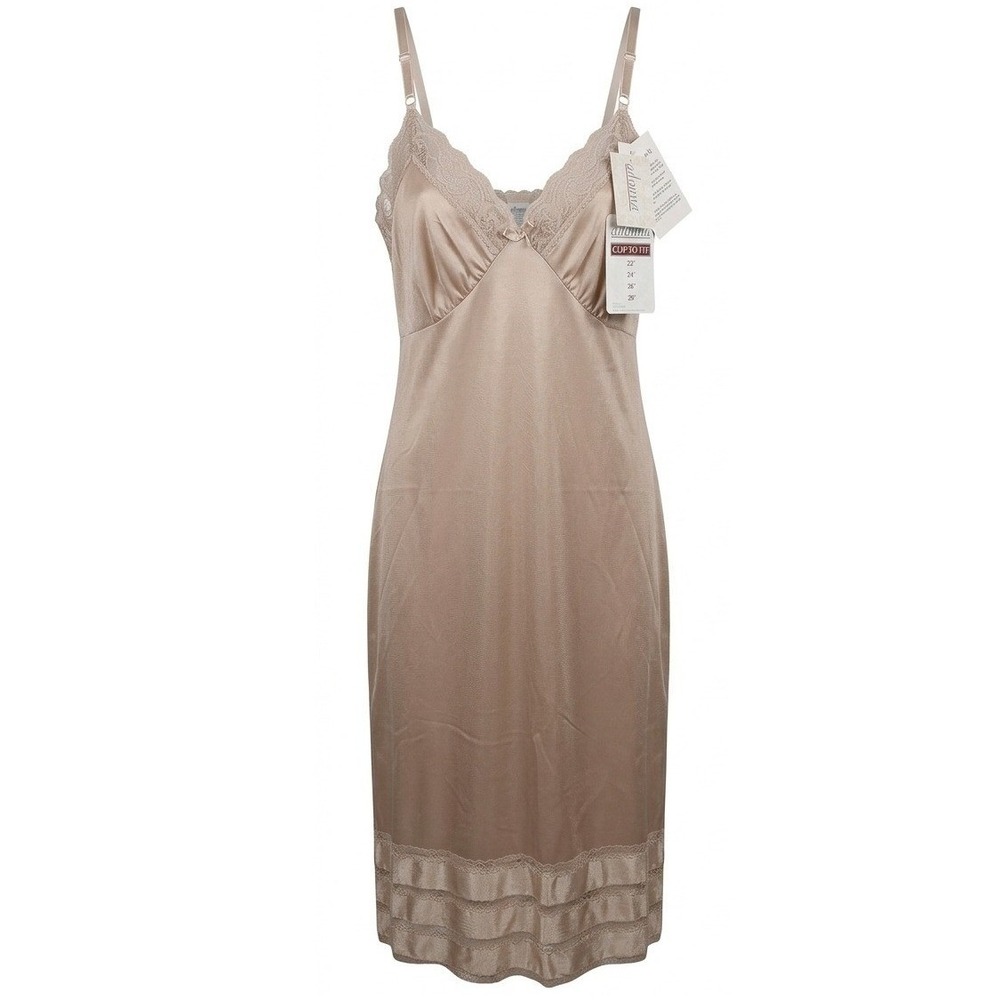 NWT Vtg. Adonna‎ Full Slip Beige Lace Trim Clip to Fit Antron III Nylon Size 36